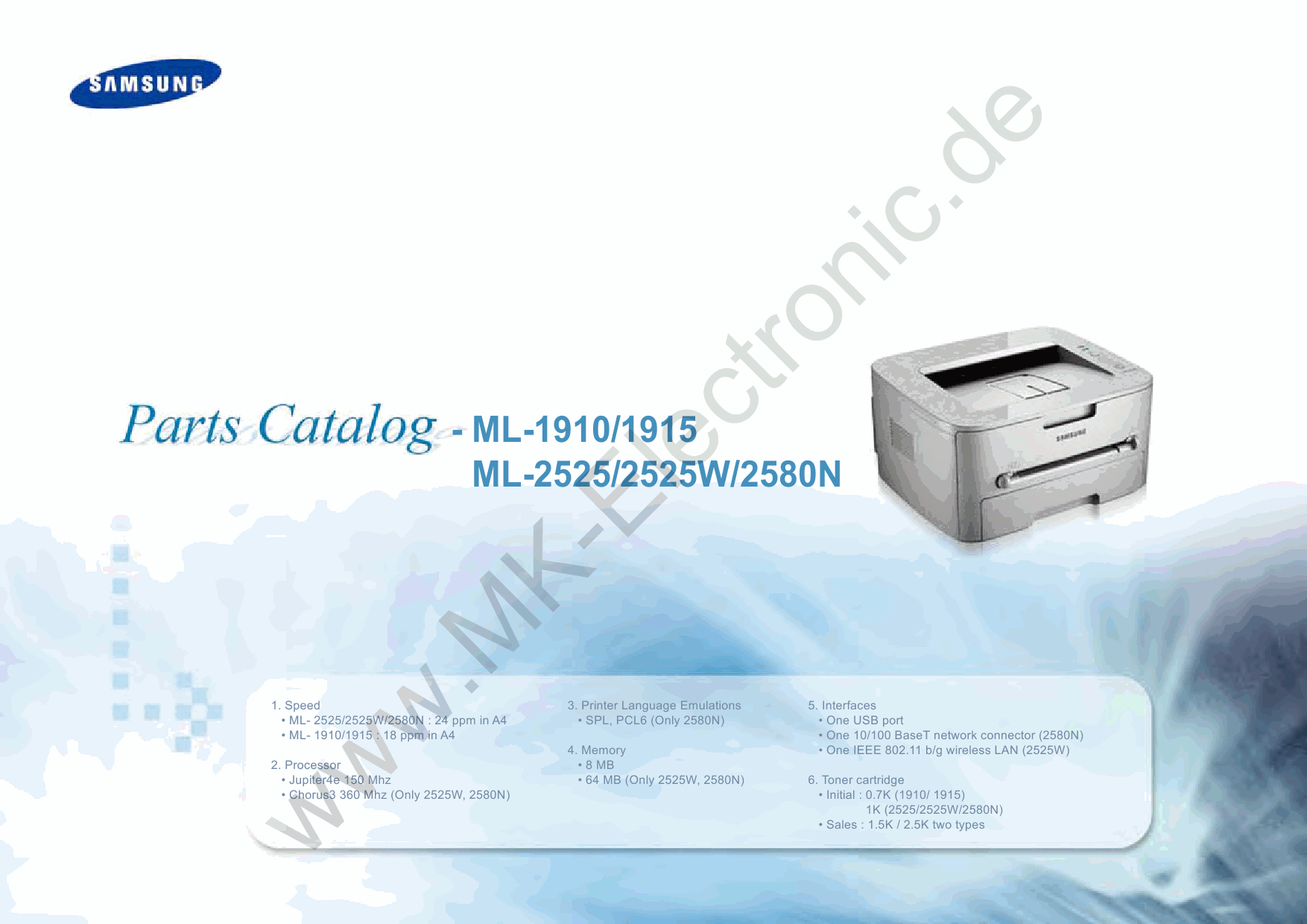Samsung Laser-Printer ML-1910 1915 2525 2525W 2580N Parts Manual-1